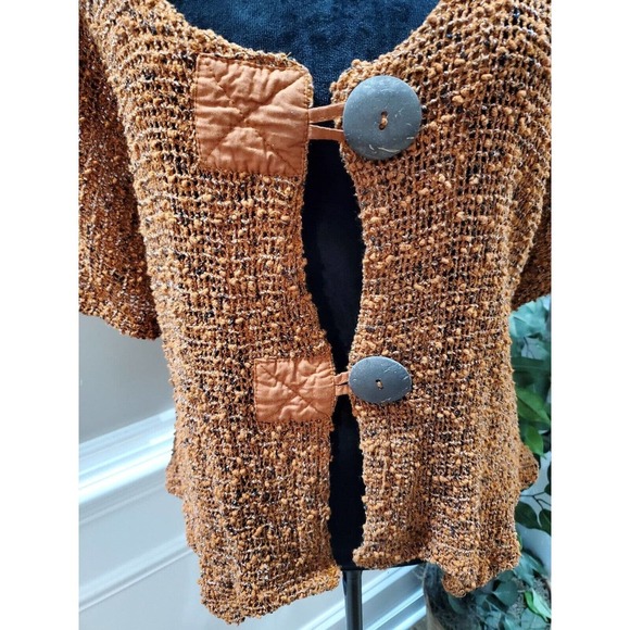 Frazzle Women Brown Cotton Half Sleeve Buttons Front Casual Knit Sweater Size L - Picture 5 of 14